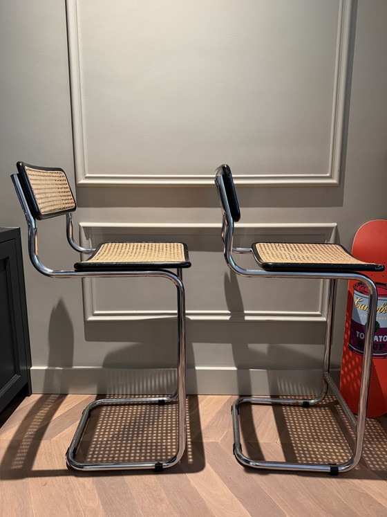 Set Van 2 Vintage Cesca Barkrukken - Italië, Jaren ‘70, ‘80 – Metal, Rattan (photo 2 of 7)