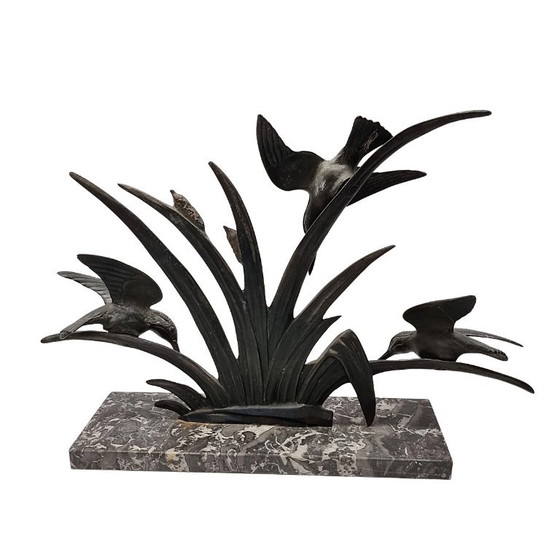 Sculpture Art Déco française de martins-pêcheurs – G. Limousin – Marble, Metal (photo 5 of 9)