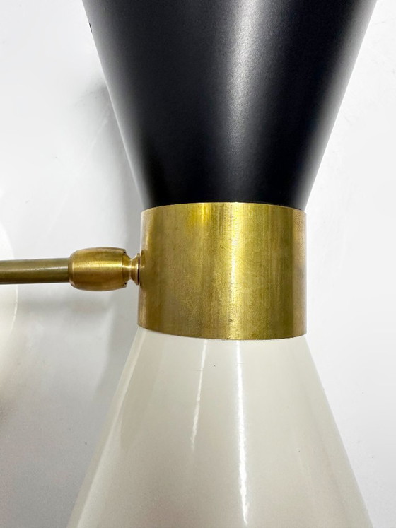 Wandleuchte Diabolo Design 1950, Wandleuchten, Metall, Messing, Schwarz, Mid Century Modern (Foto 4 von 8)