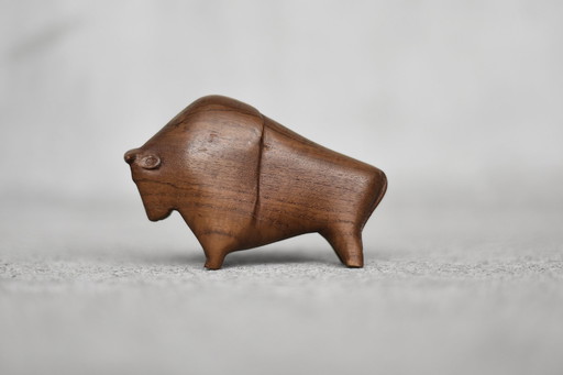 Figurine de bison en teck foncé, Vintage Mid Century Danish Modern, 1960s