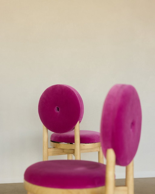 8x sedia Hipnos e Nicte Tabatha con tessuto di velluto rosa lampone