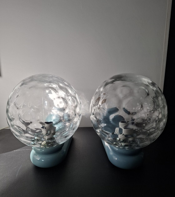 Retro Wall lights Grey-Blue by Tiger Set of 2 From the 70s – Glass, Plastic (photo 5 of 5)