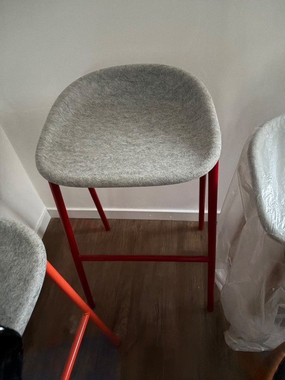 Barstools with grey seat and orange metal frame, De Vorm, Textile, Modern (photo 4 of 5)