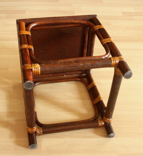 Handcrafted Rattan, Bamboo, Wood Plant Stand - Vintage 70s, Plant pot, Wicker, Brown, 1970 (photo 9 of 11)