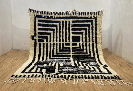 Traditioneel handgeweven Berberkleed, zwart-wit, maat 3/3 meter – Accupunto, vloerkleden en tapijten, Wool