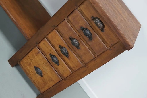 Banco de trabajo vintage francés de joyero/relojero en roble y haya, años 30