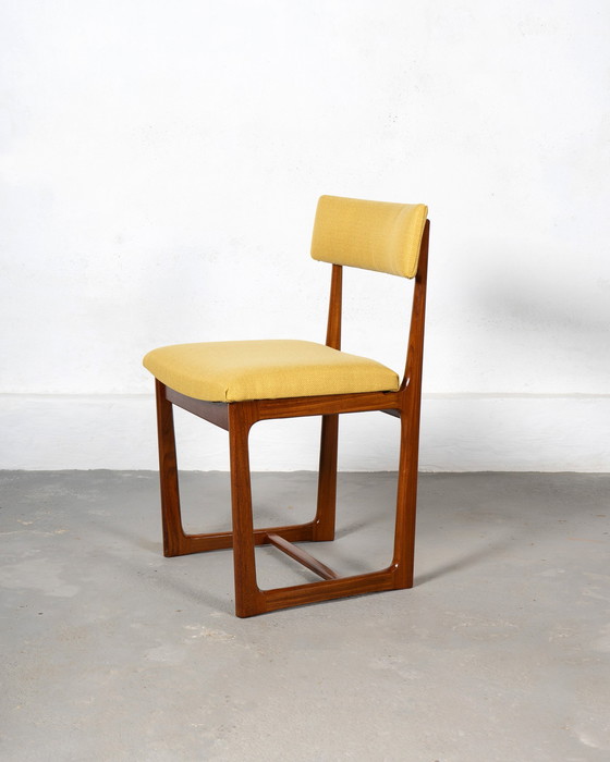 Image 1 of 4x Dining Chairs Made of Afromosia and Mustard Fabric by A. Younger Ltd.