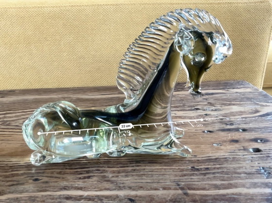 Image 1 of Murano glass reclining horse olive khaki