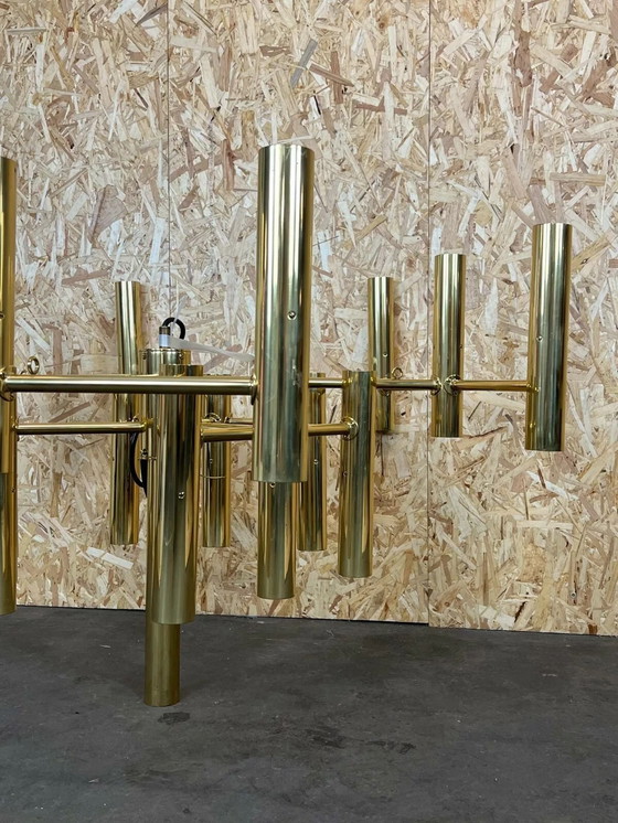 Image 1 of Lampadario XXL anni '60-'70 Lampadario Gaetano Sciolari Per Sciolari Design in ottone