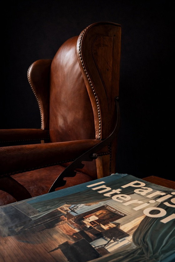 Image 1 of French Reclining Library Armchair in Original Leather, circa 1900