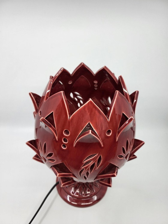 Image 1 of Artichoke Lamp in Bordeaux Ceramic, Modern Design