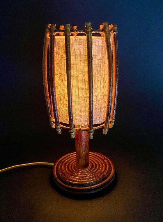 Image 1 of Vintage bamboe tafellamp in de stijl van Louis Sognot, jaren 60.