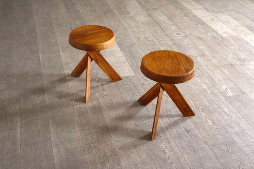 Pierre Chapo S31 stools in solid Elm, France 1974