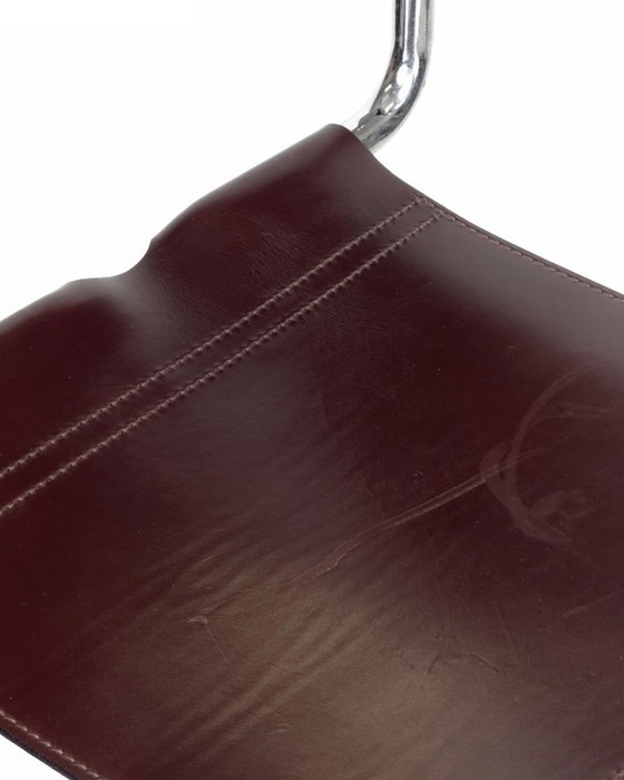 Image 1 of Sgabelli da bar vintage di Linea Veam, in pelle marrone e cromo, set da 6, Italia anni '60