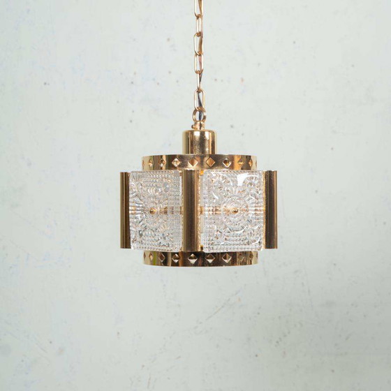 Image 1 of Vintage hanglamp messing & ijsglas, Vitrika glass pendant