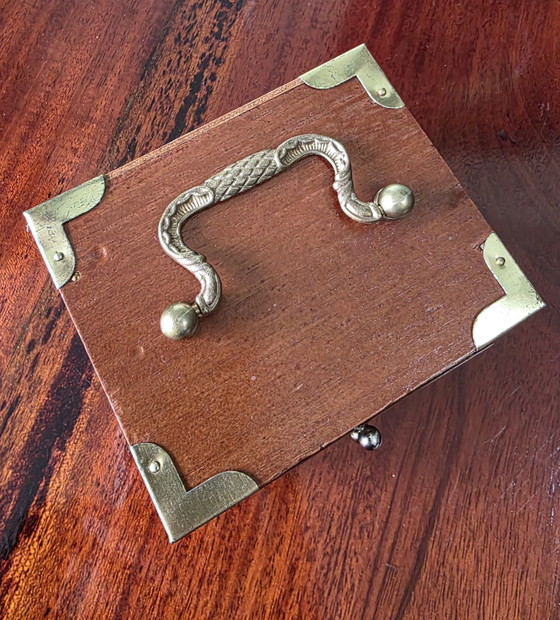 Image 1 of Set of 6 vintage wooden coasters with holder