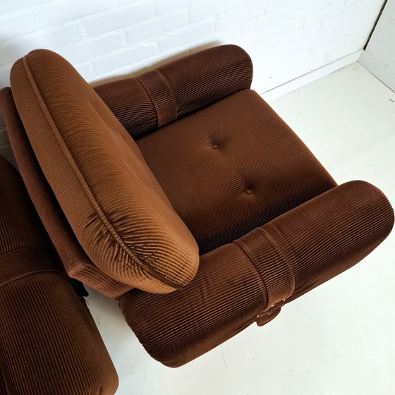 Image 1 of 3 fauteuils vintage en velours côtelé marron foncé, années 1970