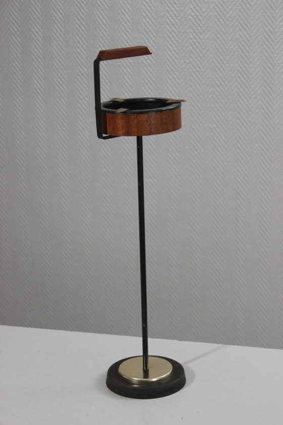 Image 1 of Cendrier Moderniste Sur Pied Métal & Teck Années 60 Design Scandinave Danois