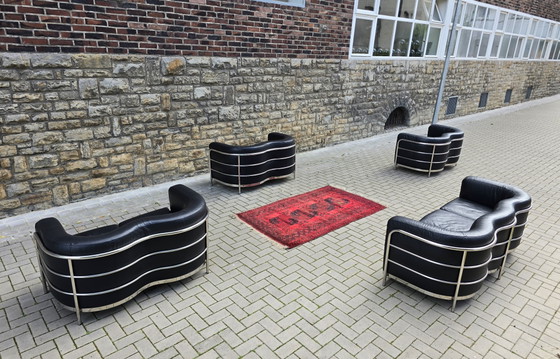 Image 1 of Zanotta Onda Set Zitgroep Bank Fauteuils Lederen Suite Jaren 70 80 Vintage