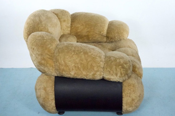 Image 1 of Space Age fauteuil van Adriano Piazzesi, crèmekleurige teddybeer en kunstleer, jaren 70, Italië