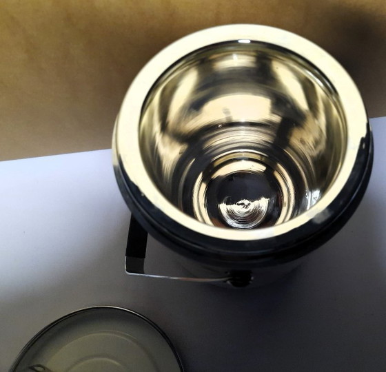 Image 1 of Vintage 1970s Himalaya Ice Jar – Retro Orange Stripes Ice Bucket with Tongs – Mid-Century Bar Essential