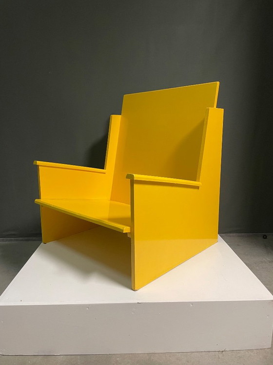 Fauteuil géométrique, jaune, Bois, Modern (photo 5 sur 5)