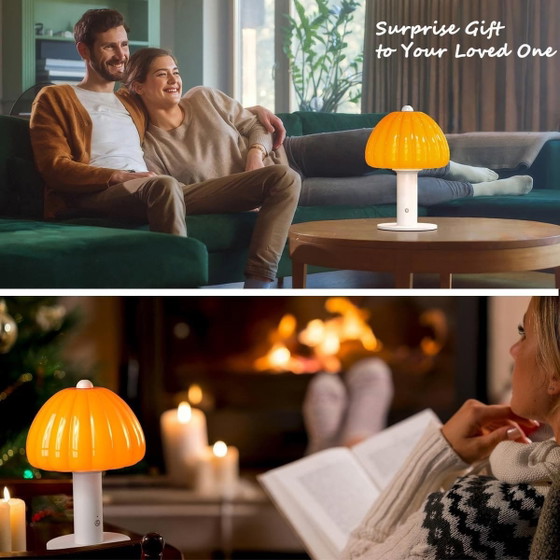 Oranje/Wit LED Tafellamp, Tactiel, USB-C Oplaadbaar, Dimbaar, Tafellampen, Aluminium, Glas, Scandinavian (foto 6 van 12)