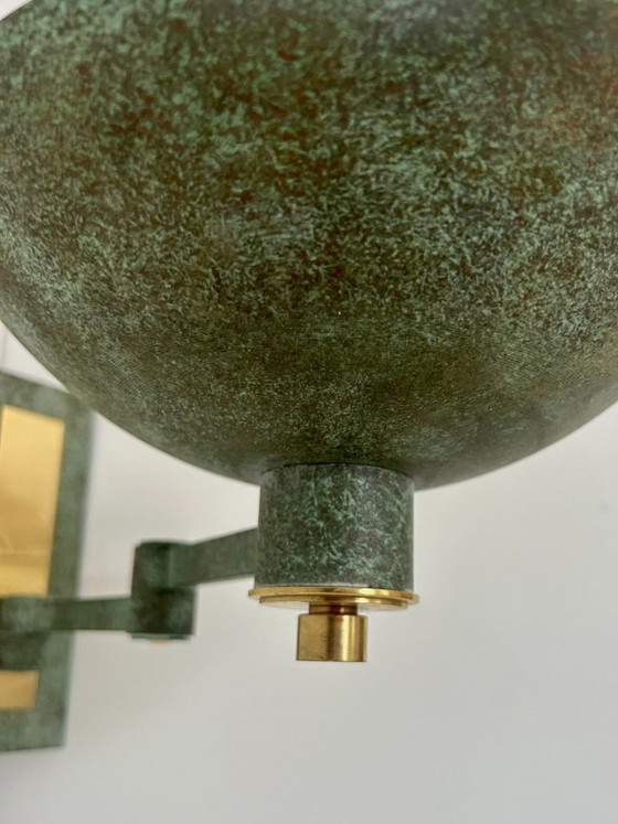 Vintage verstelbare hoekwandlamp van messing met een groenbrons patina, Frankrijk, 1970 – Wandlampen, Brass (photo 3 of 5)
