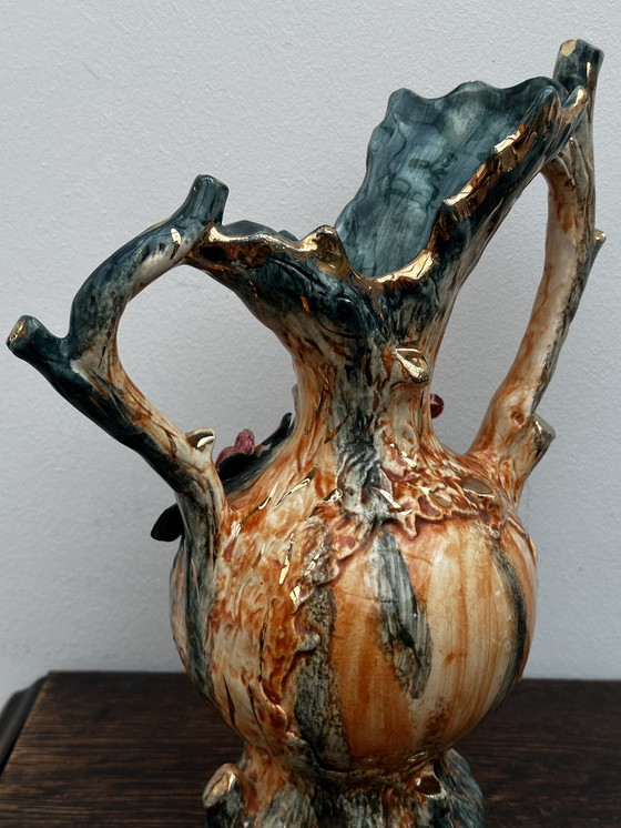 Image 1 of Vintage Barbotine vaas en landelijke decoratie - Belgisch keramiek