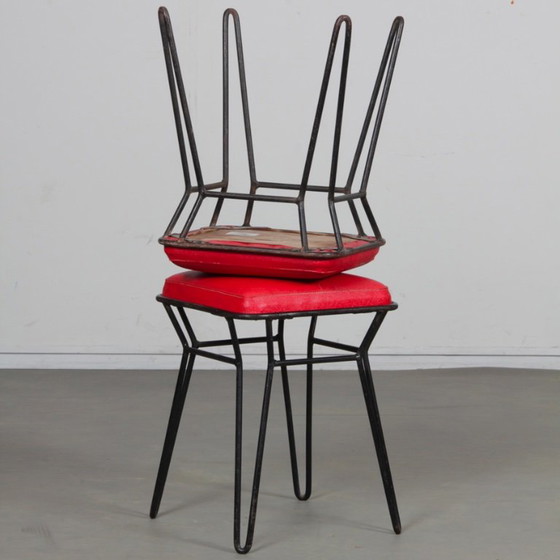 Pair of metal stools, circa 1960, Rzemieślniczy Dom Towarowy, Red (photo 5 of 6)