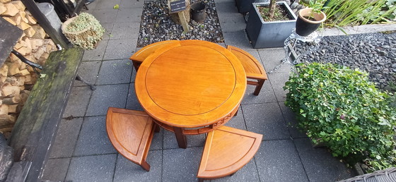Image 1 of Vintage 1950s teak Chinese tea table coffee table