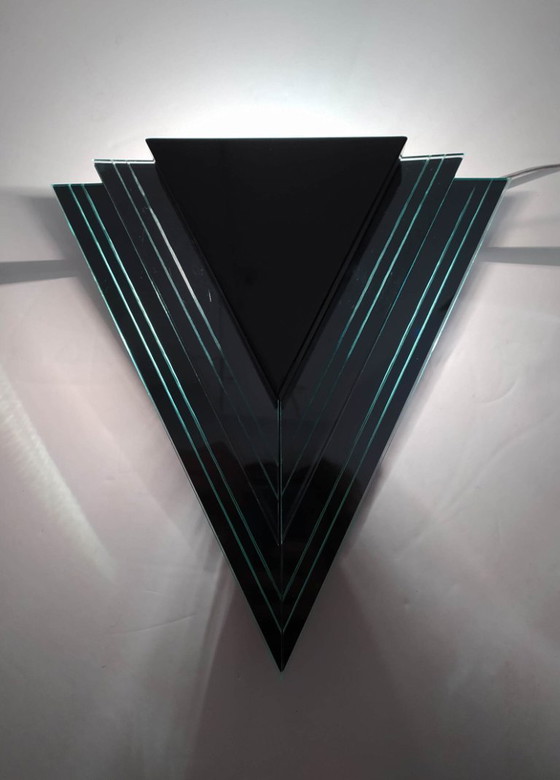 Image 1 of Set of 2 vintage triangular wall lamps – black/smoked glass – Herda design