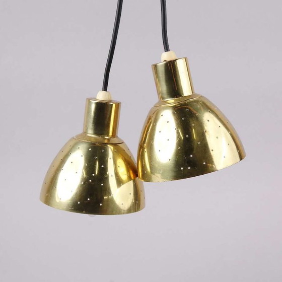 Image 1 of Hans-Agne Jakobsson for Markaryd – Pair of T618 perforated brass pendant lights – Sweden, 1960s
