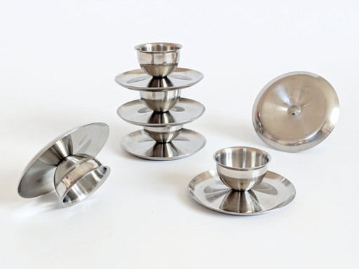 Set of 6 Vintage Polaris Norway Stainless Steel Egg Cups, Scandinavian Tableware