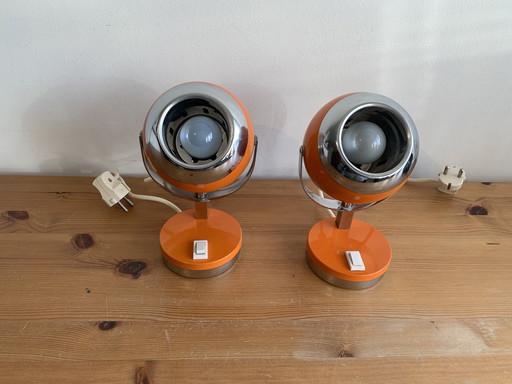 2X lampes vintage orange à globe oculaire