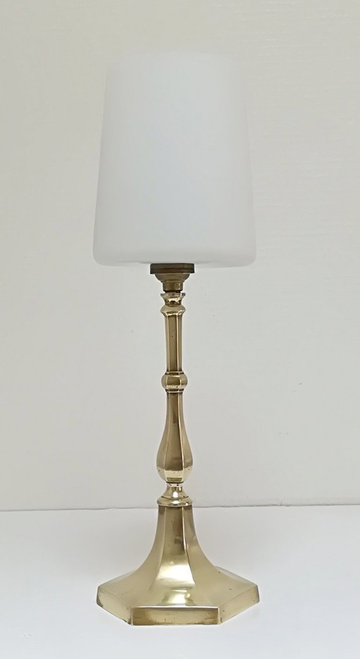lampe laiton verre opalin années 60