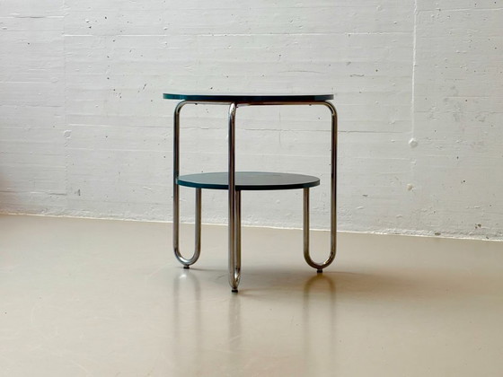 Image 1 of Bauhaus loop table with petrol-colored Resopal coating, 1960s