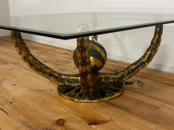 Brutalist Coffee Table "Octo" Henri Fernandez 1970 – Bronze, Glass (photo 9 of 15)