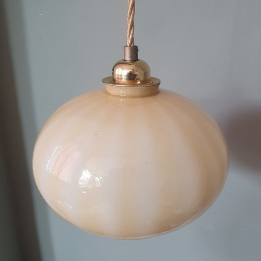 Lampada a sospensione vintage in vetro opalino giallo pastello/arancione