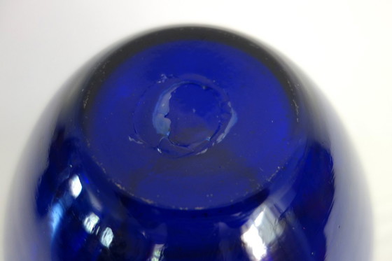 Image 1 of Grande bonbonnière en verre bleu cobalt bulles vintage