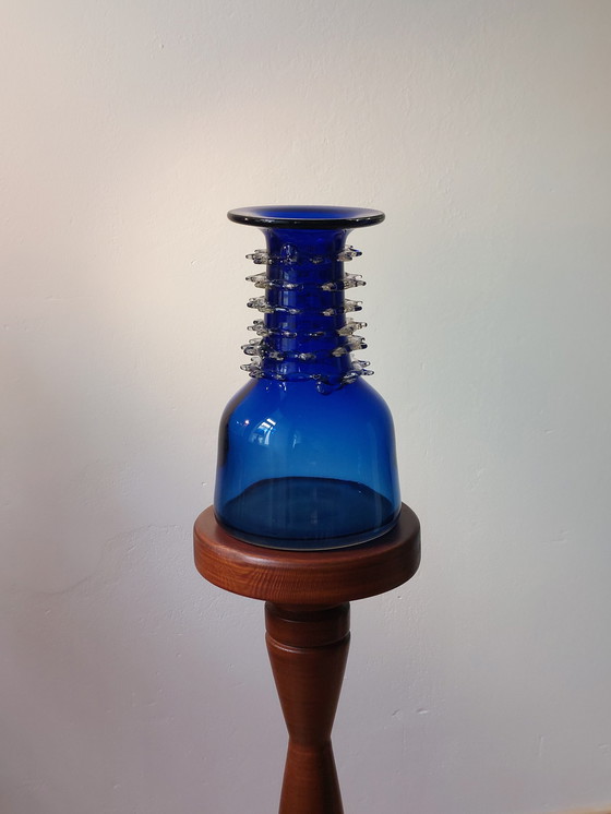 Image 1 of Exceptional blue vintage art glass vase, Lviv, Ukraine