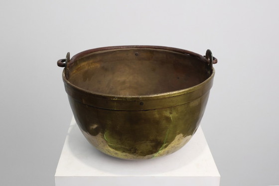 Image 1 of Gran tetera de cobre francesa de granja del siglo XIX con asa de hierro