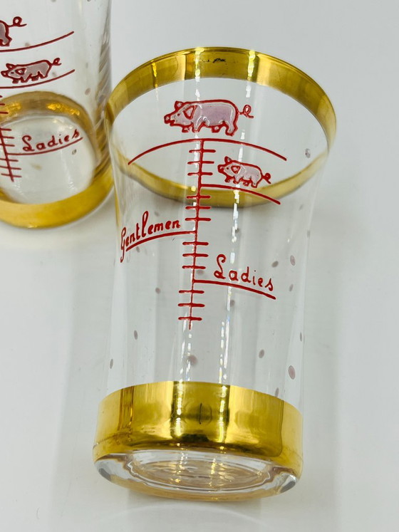 Set of 6 Vintage Pig Humor Graduated Shot Glasses – Glass & Decanter (photo 6 of 9)