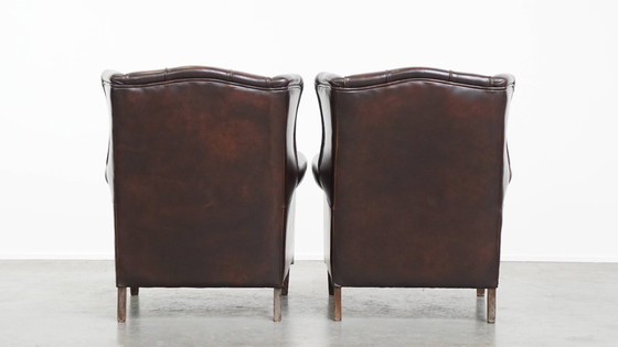 Image 1 of 2x Rundleren Oorfauteuil in Engelse Stijl