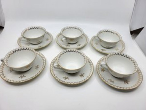 Porcelain Empire Style Tea Service Decorated with Fine Gold France Set of 15