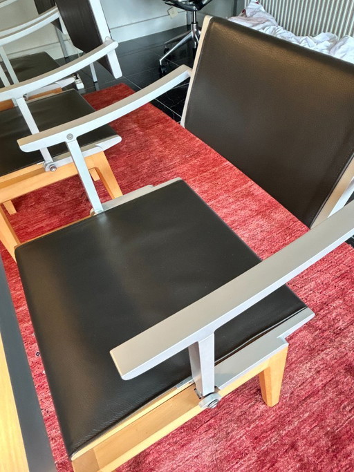 Exclusive Italian Dining Set: 6x Giorgetti Chairs (Adjustable) + Acerbis Frosted Glass Dining Table