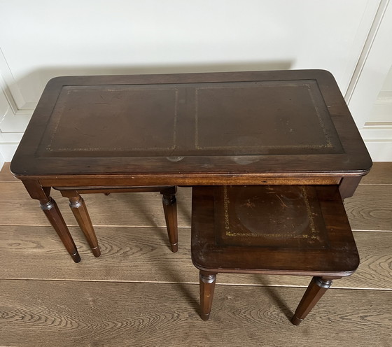 Image 1 of Classic nest of three side tables with leather top