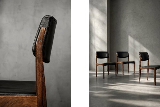 Vintage Mid-Century Scandinavian Modern Rosewood & Black Leather Chairs by H.W. Klein for Bramin, 1960s, Set of 3
