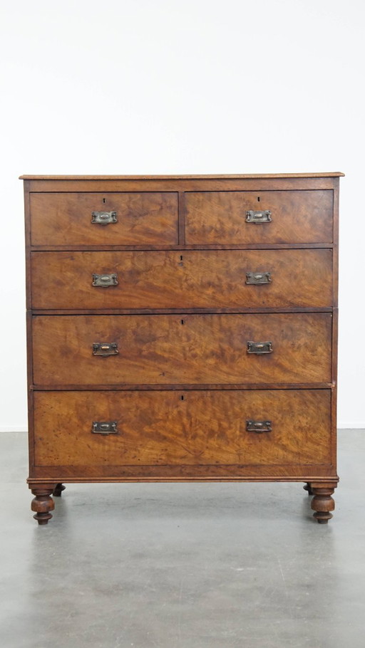 Grande commode double anglaise ancienne du début du XIXe siècle avec 5 tiroirs