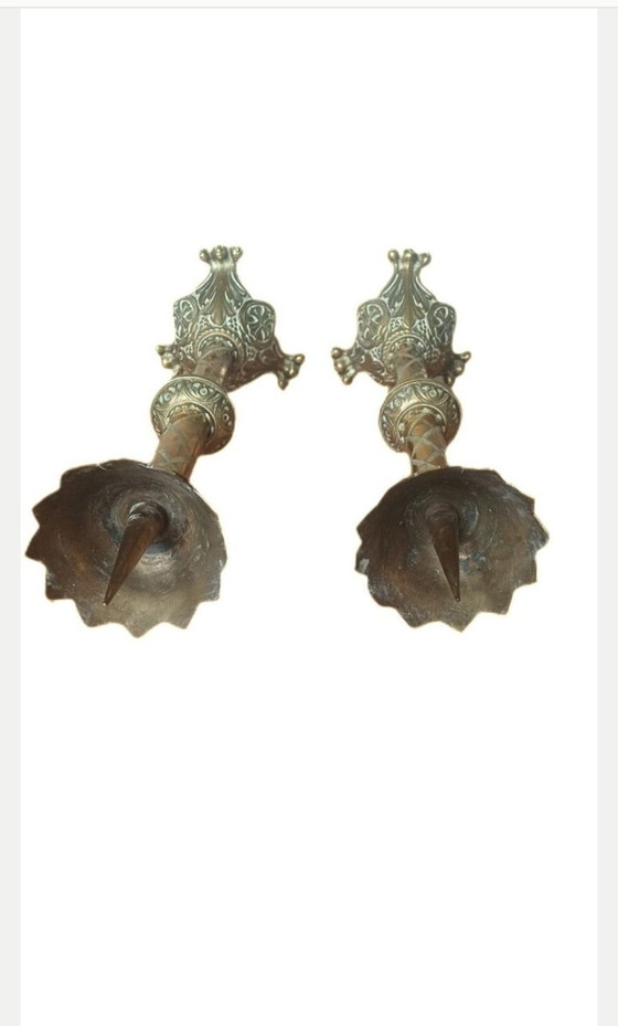 Prachtige Antieke Neogotische Kerkkandelaars – Decoratieve objecten, Brass, Bronze (photo 4 of 7)